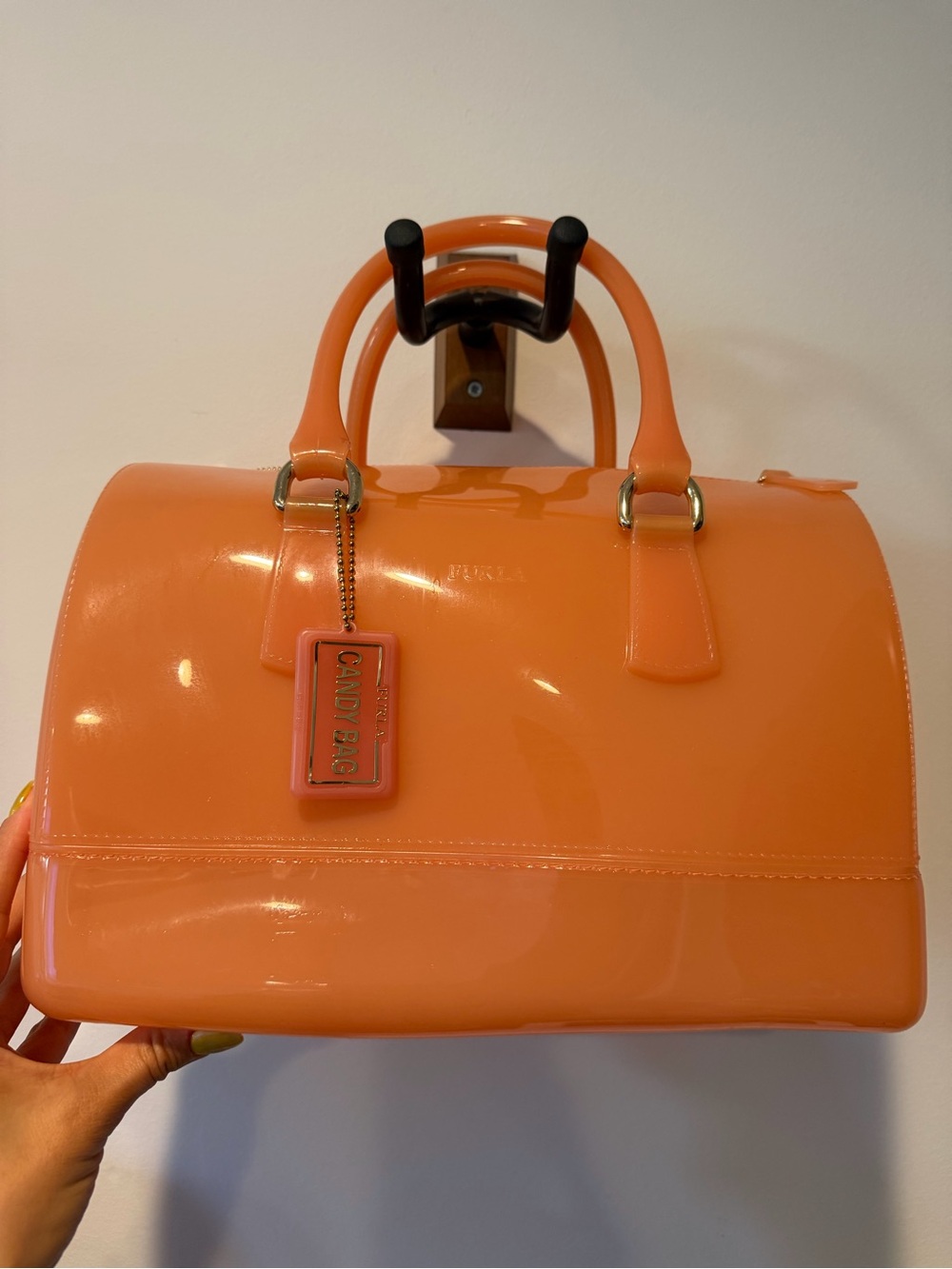 Furla Glossy dome candy bag peach-Coral-Orange Satchel